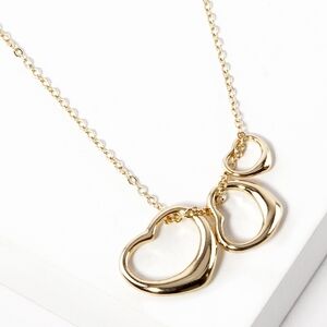 Gold Heart Triple Pendant Necklace Chain Metal Casual Jewelry
